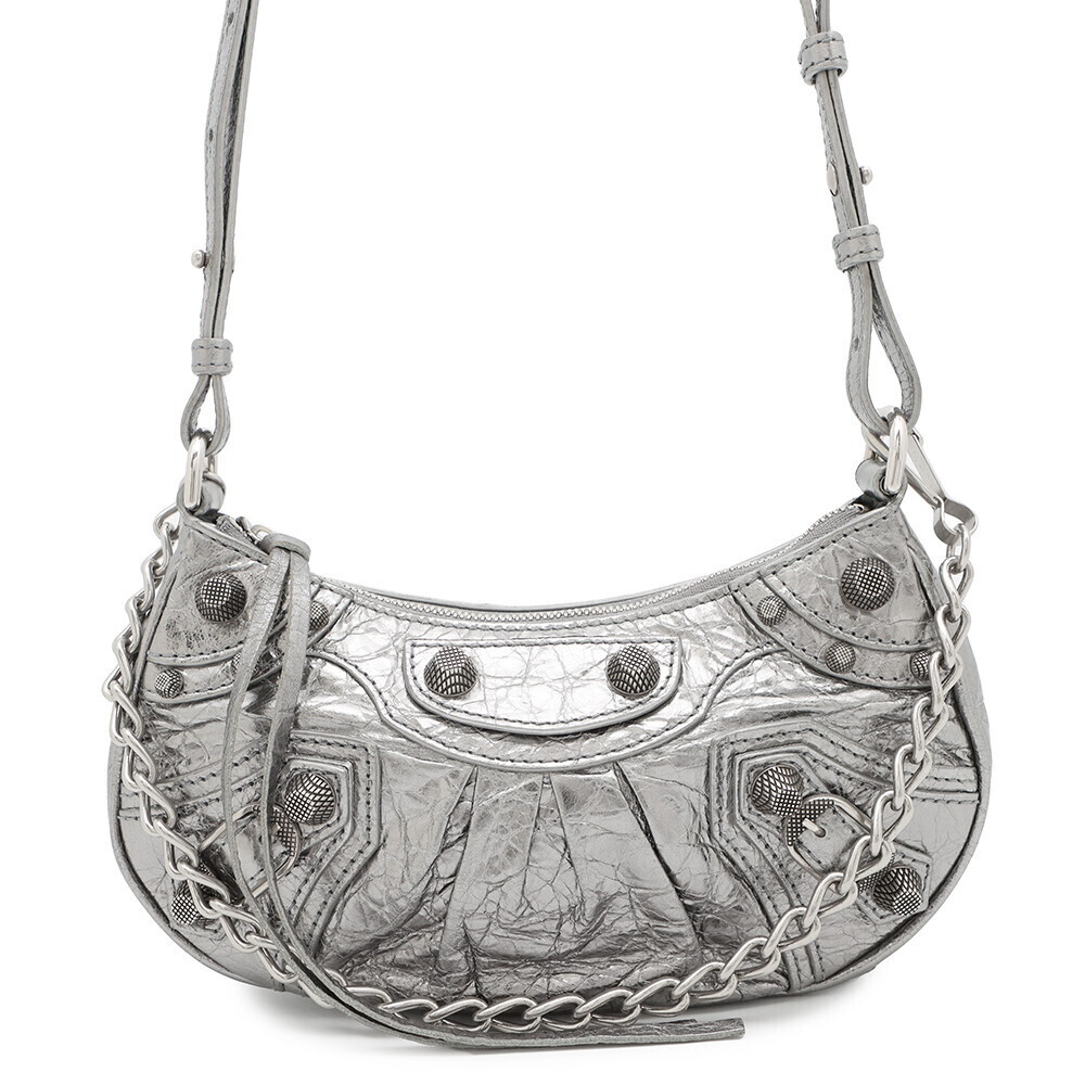 Balenciaga Le Cagole Chain Shoulder Bag silver metallic leather stud - Picture 1 of 12